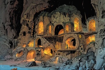 Aufkleber - A man standing in the doorway of a cave, suitable for adventure or exploration themes