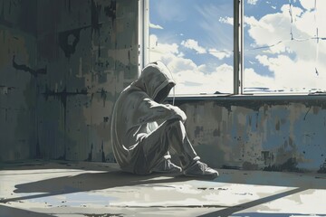 Poster - A person sitting in a room, suitable for various concepts and designs