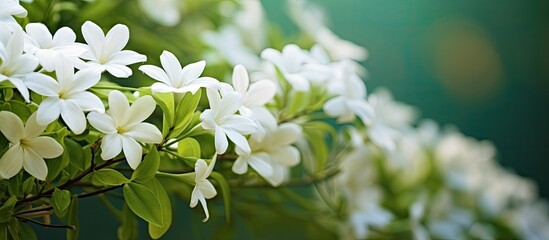 Poster - A close up view of jasmine flowers in a garden with ample copy space for additional elements