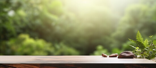 Poster - A copy space image featuring a tabletop with a beautifully blurred background showcasing nature s elements