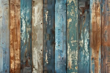 Poster - Close up of a wooden wall with peeling paint. Suitable for backgrounds or textures