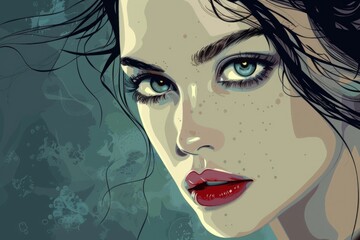 Poster - A detailed close up of a woman with striking blue eyes. Perfect for beauty or eye care related designs
