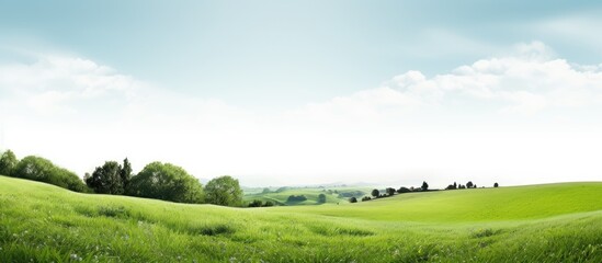 Poster - Isolated on a white background there is a green meadow with a clipping path for adding a copy space image