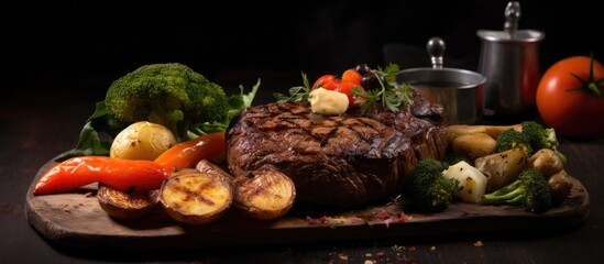 Sticker - A delicious combination of grilled meat and vegetables perfect for a copy space image