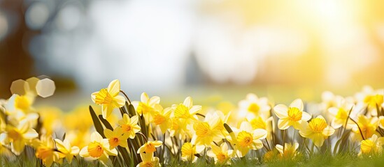 Aufkleber - A picturesque spring background with vibrant yellow flowers and ample copy space