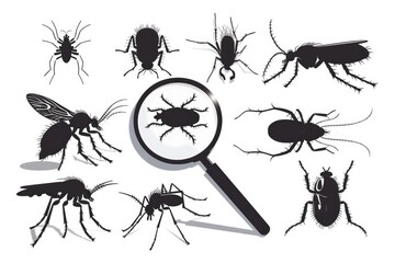 Wall Mural - Close-up view of insects under a magnifying glass. Ideal for science or educational projects