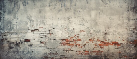 Wall Mural - An abstract grunge texture of a vintage wallpaper with a broken brick wall in the background providing copy space for design
