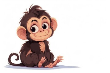Poster - Cute cartoon monkey sitting on the ground, suitable for children's illustrations