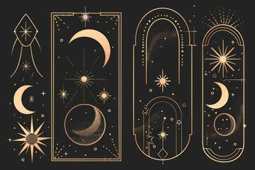 Poster - Beautiful black and gold illustration of the moon and stars. Perfect for celestial-themed designs