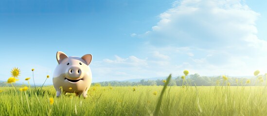Poster - The cheerful piggy bank offers a blank space for your creative design. Creative banner. Copyspace image