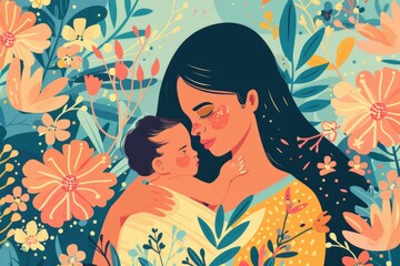 Poster - A woman holding a baby in her arms. Perfect for parenting and family-related designs