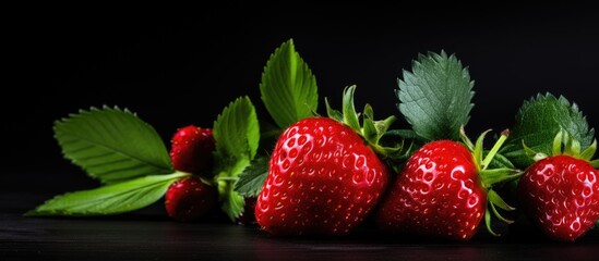 Poster - A ripe strawberry with mint leaves and red pepper presented as a copy space image stands alone against a white background
