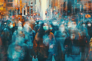 Poster - Busy city street with a crowd of people, suitable for urban lifestyle concepts