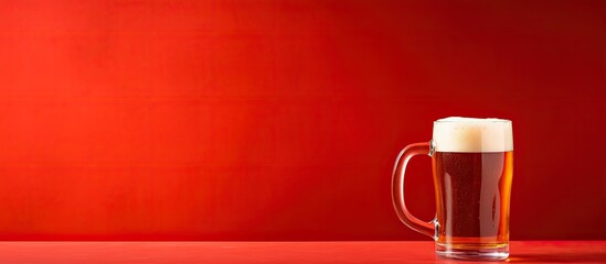 Aufkleber - Copy space image of a bottle and beer mug placed on a vibrant red background