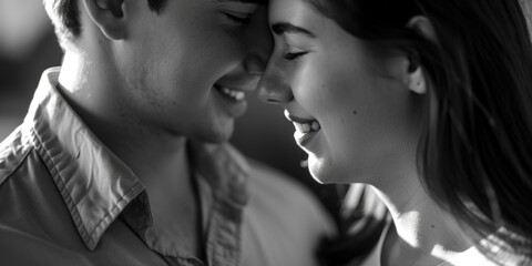 Poster - A man and a woman smiling at each other. Suitable for various concepts