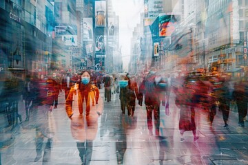 Poster - Group of people walking down city street, suitable for urban lifestyle concepts