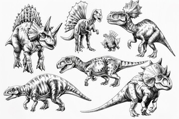 Aufkleber - A collection of different dinosaur species. Suitable for educational purposes
