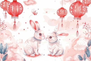 Poster - A cute image of two rabbits sitting side by side. Perfect for nature and animal lovers