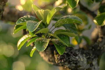 Aufkleber - Close up view of a tree with vibrant green leaves. Suitable for nature and environmental themes