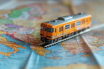 Wall Mural - Train model on map , rail transportation or train journey concept image with copy space