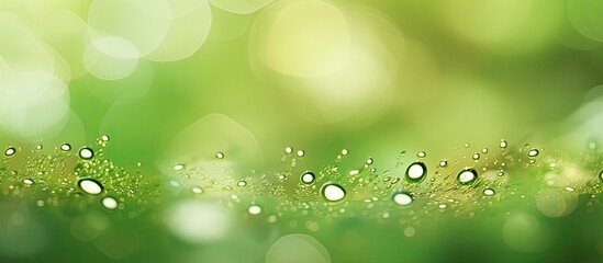 Aufkleber - A copy space image of dew drops glistening on a vibrant green bokeh background