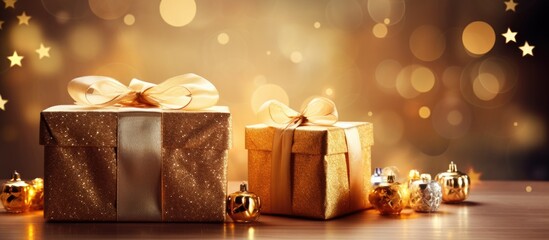 Poster - Christmas gift exchange with beautifully wrapped presents and lively expressions of gratitude Copy space image