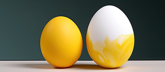 Fototapete - For Easter apply yellow paint onto the egg s surface. Creative banner. Copyspace image