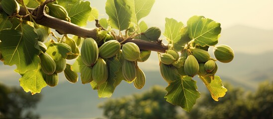 Poster - A copy space image of figs hanging from a fig tree branch