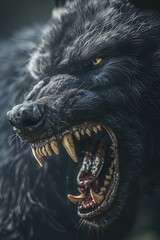 Poster - Close-up of a black bear with its mouth wide open. Suitable for wildlife and animal themes