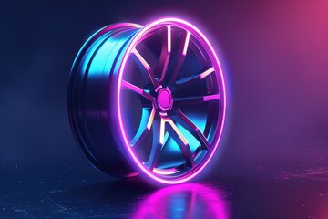 Poster - Colorful neon lights wheel on dark background. Perfect for nightlife and entertainment concepts