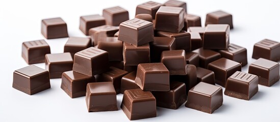 Poster - A white background isolates chocolate cubes creating a copy space image