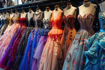 Poster - Row of dresses in a store, perfect for fashion industry projects