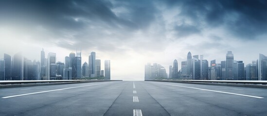 Poster - Image of urban traffic road with urban buildings in the background. Creative banner. Copyspace image