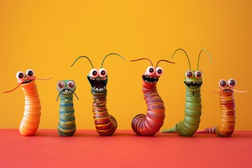 Aufkleber - Colorful caterpillars made out of yarn. Perfect for crafts and children's projects