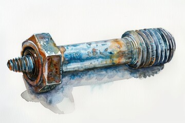Poster - Detailed watercolor painting of a rusted bolt, ideal for industrial designs