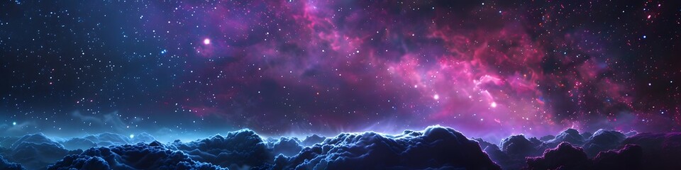 Panoramic astrophotography of visible Milky Way galaxy. Stars, nebula and stardust at night sky