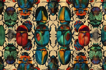 Wall Mural - Group of vibrant beetles on a clean white backdrop, perfect for nature-themed designs