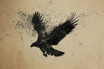 Poster - A black bird soaring through the air. Suitable for various design projects