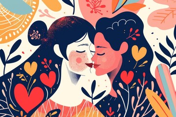 Wall Mural - Two women standing next to each other. Suitable for various concepts and themes