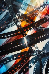 Poster - Close up of a bunch of film strips. Suitable for photography and cinematography projects