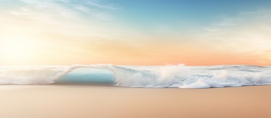 Poster - A gentle wave brushes against the sandy shore creating a serene summer background with enough room for a message. Creative banner. Copyspace image