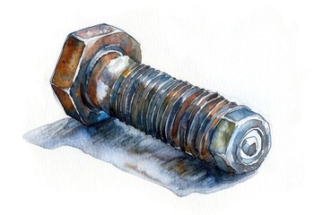 Canvas Print - Detailed watercolor painting of a bolt on paper. Suitable for industrial and construction themes