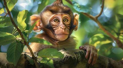 Aufkleber - A monkey perched on a tree branch, suitable for nature and wildlife themes