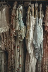 Poster - A rack of dresses hanging on a clothes rack. Suitable for fashion and retail concepts