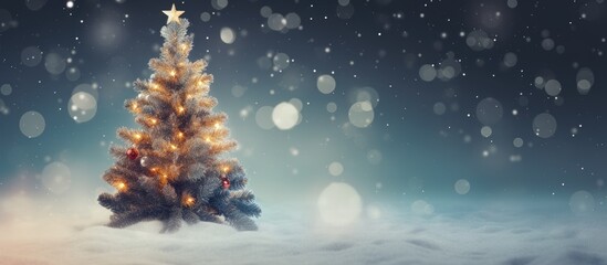 Poster - Closeup of a Christmas tree with a glittering lights backdrop creating a festive winter season background perfect for copy space images