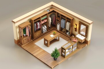 Poster - A room featuring a desk and a closet, suitable for office or home office concept