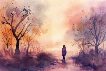 Poster - A person standing alone in a forest, suitable for nature or solitude concepts
