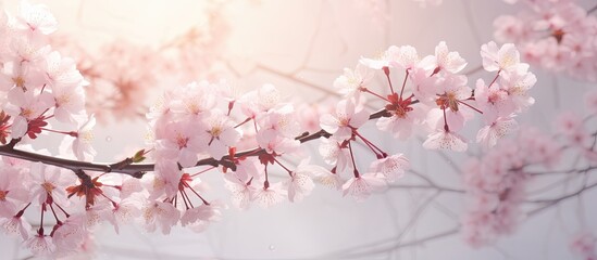 Spring s ethereal charm captured in a delicate image of cherry blossoms. Creative banner. Copyspace image