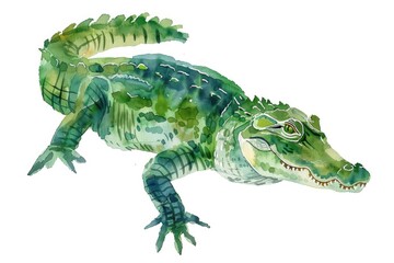 Poster - Detailed watercolor painting of a green alligator. Suitable for educational materials or wildlife publications