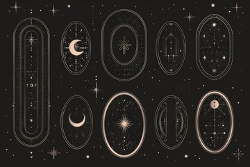 Fototapete - Oval frames with stars and moon, ideal for celestial designs
